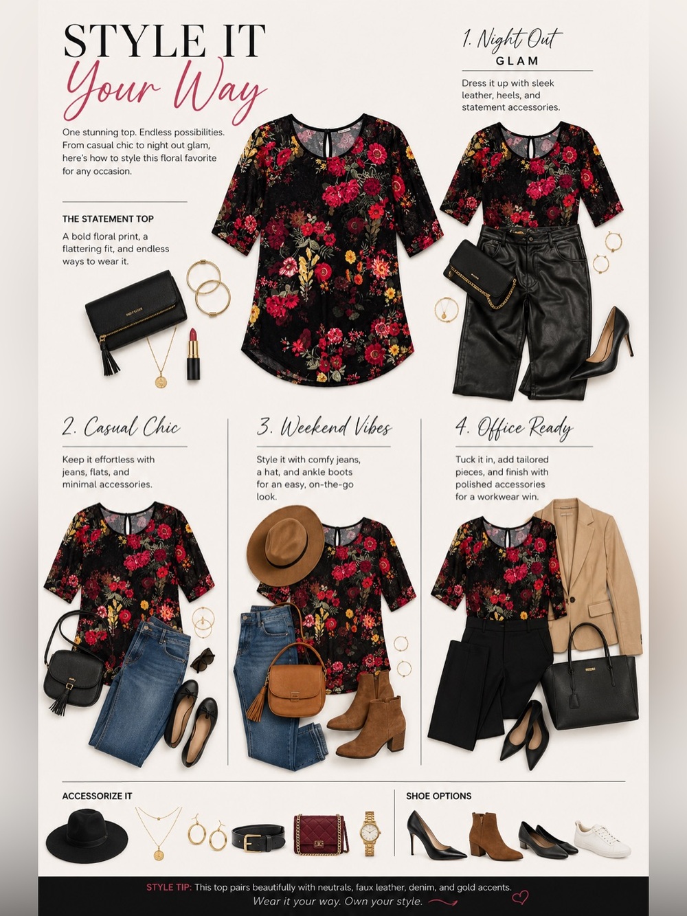 Sheer Black Floral Blouse | Size Medium | Romantic Mesh 3/4 Sleeve Top - Picture 2 of 4